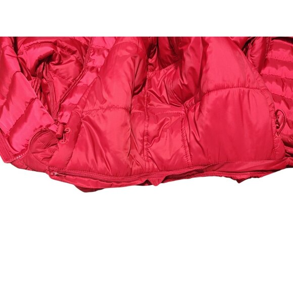 St John's Bay Puffer Jacket Women's M Red Packable Removable Hood Zip Nylon - Picture 9 of 12